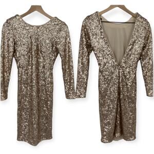 H&M Gold Sequin Mini Dress Long Sleeve Low Back NEW Womens Size 6